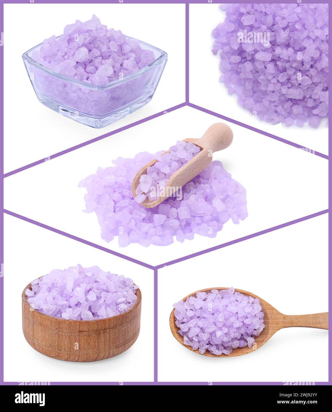 Violet sea salt isolated on white, set Stock Photo Alamy