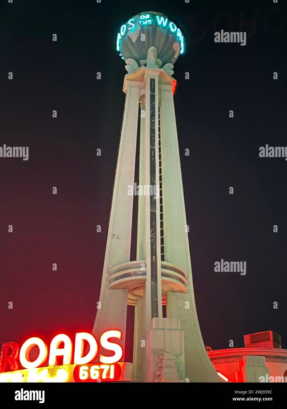 Crossroads of the World, night, sign, art deco, archiecture, Hollywood ...