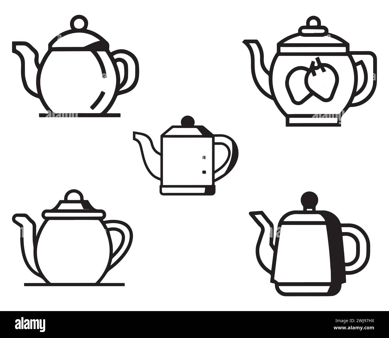 Tea kettle spot vector line icon on white background illustration Stock