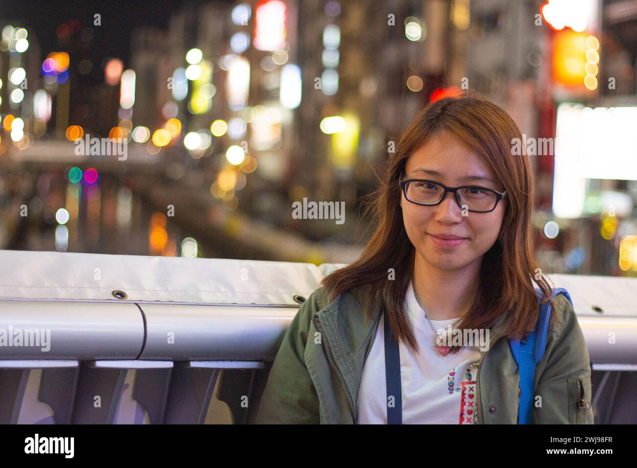 Beautiful girl enjoys her holiday at Shinsaibashi, Osaka, Japan in Spring Stock Photo