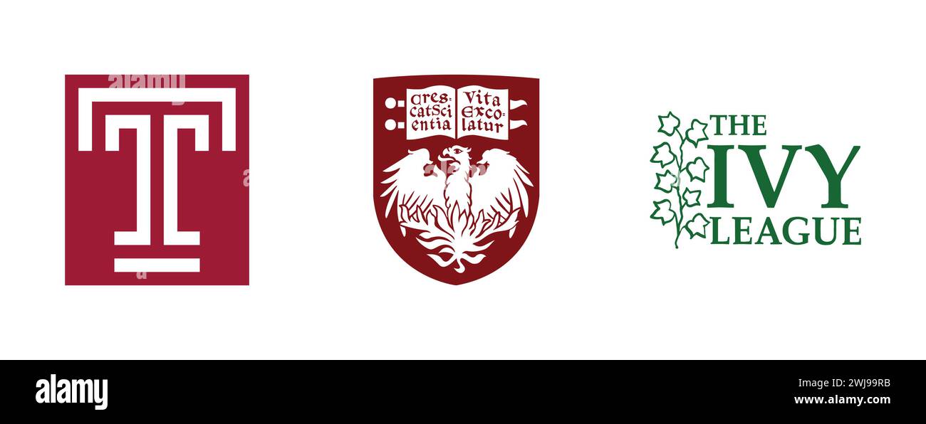 TEMPLE T, UNIVERSITY OF CHICAGO SEAL, THE IVY LEAGUE. vector logo on