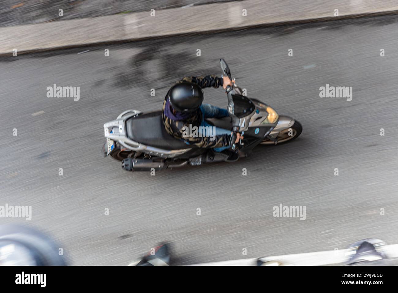 Motorcycle rider from above Stock Photo