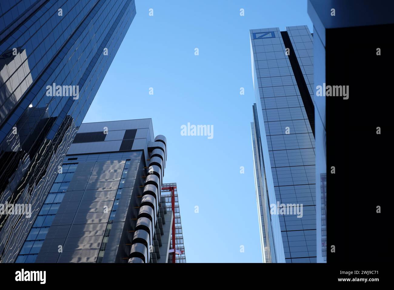 Sydney CBD Architecture, 8 Chifley Square office tower by Mirvac, & the metal skin of Deutsche Bank Place tower. Stock Photo