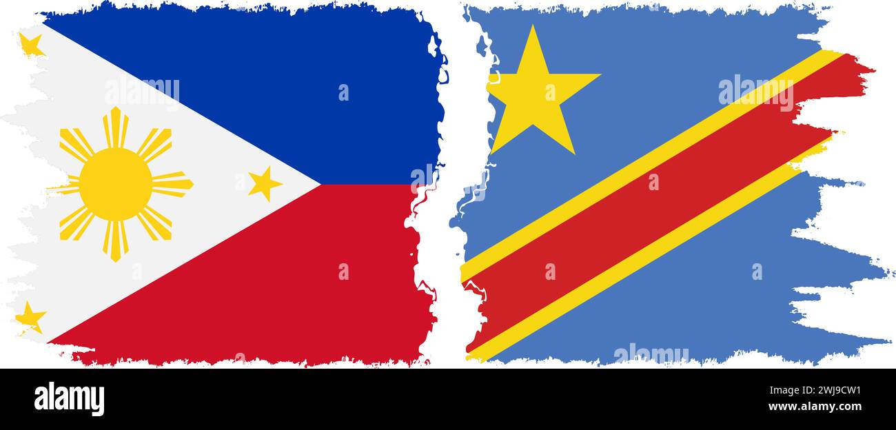 Congo - Kinshasa and Philippines grunge flags connection, vector Stock Vector