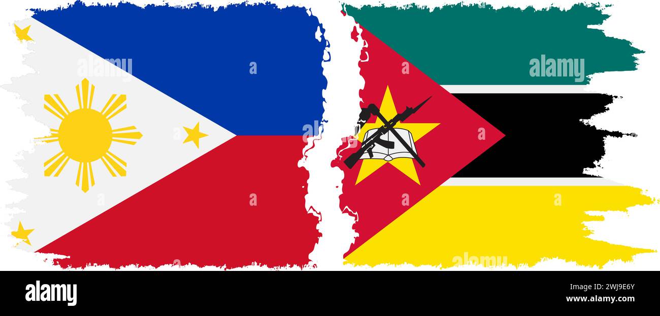 Mozambique and Philippines grunge flags connection, vector Stock Vector