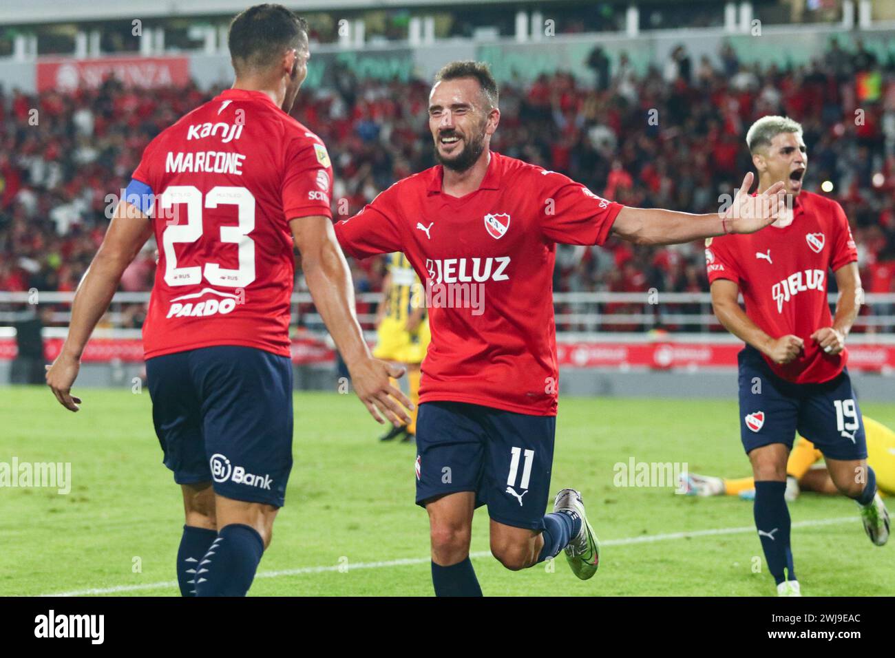 Buenos Aires, Argentina. 13th Feb, 2024. Federico Mancuello of Independiente celebrates his goal during the match of 5th round of Argentina´s Liga Profesional de Fútbol at Ricardo Bochini Stadium ( Credit: Néstor J. Beremblum/Alamy Live News Stock Photo