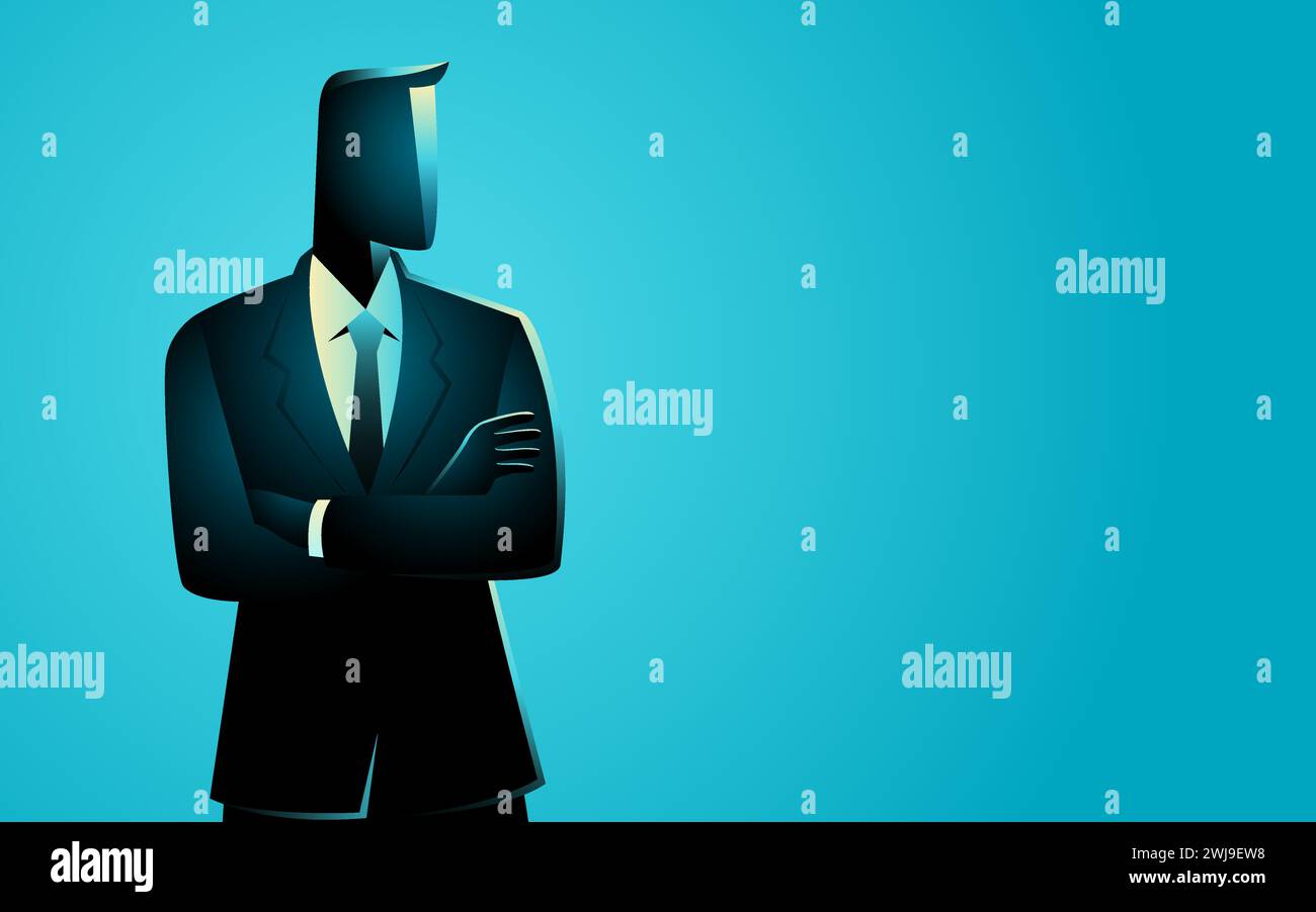 Businessman wearing suit with arms crossed, vector illustration Stock