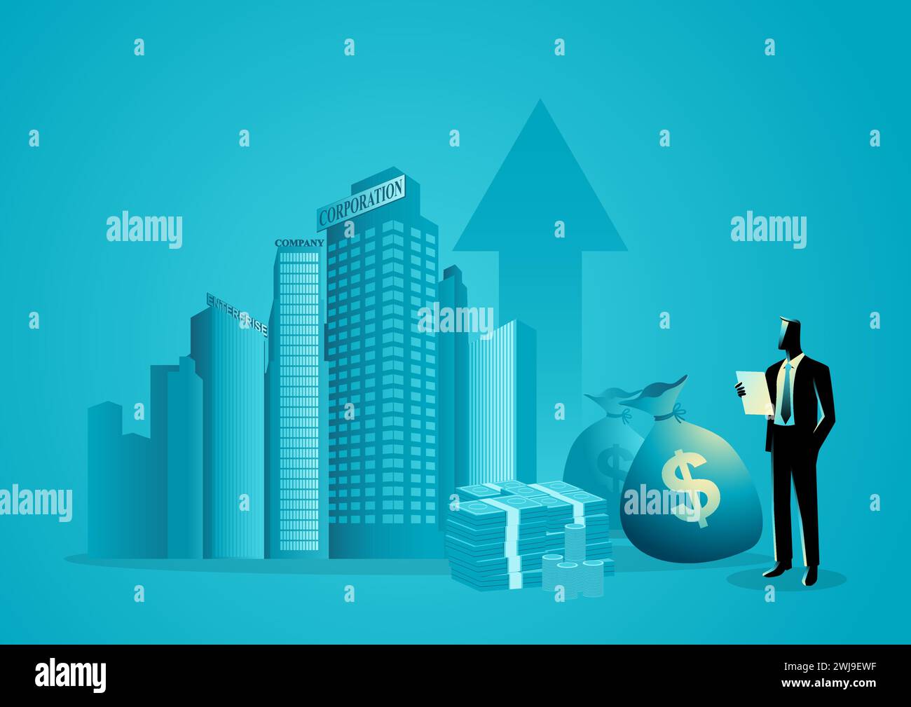 Business concept illustration of a businessman checking corporate