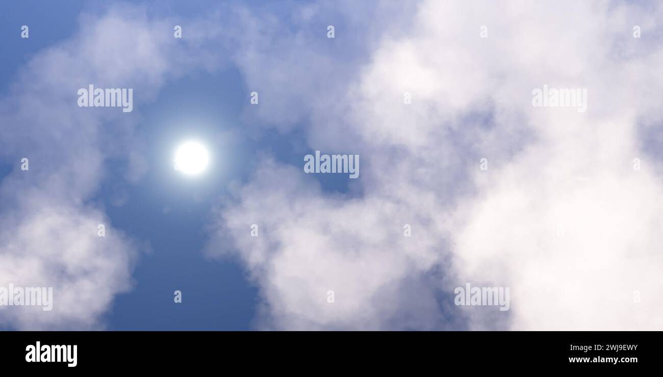 White clouds over blue sky background, 3D Illustration. Stock Photo