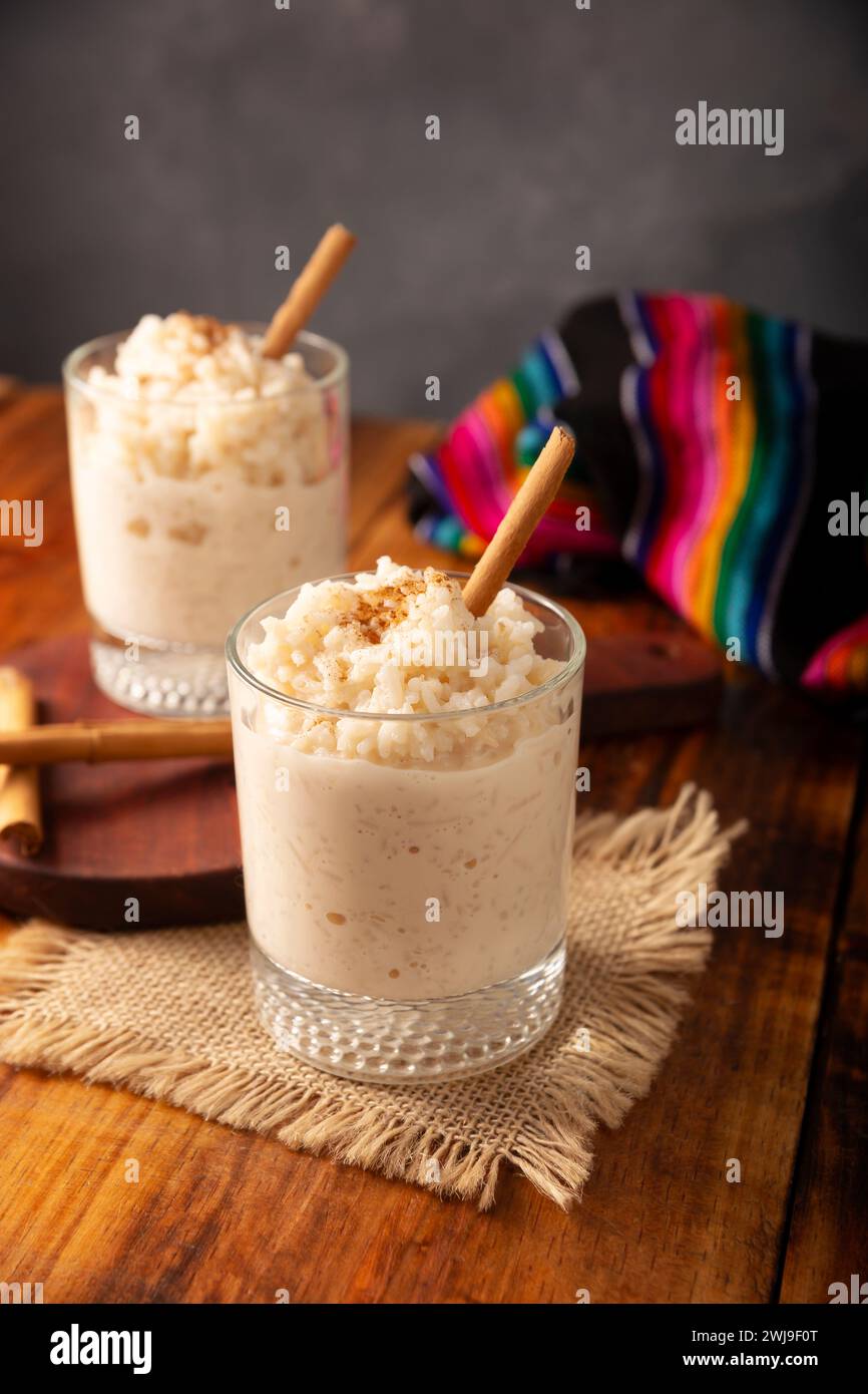 Rice pudding. Sweet dish made by cooking rice in milk and sugar, some