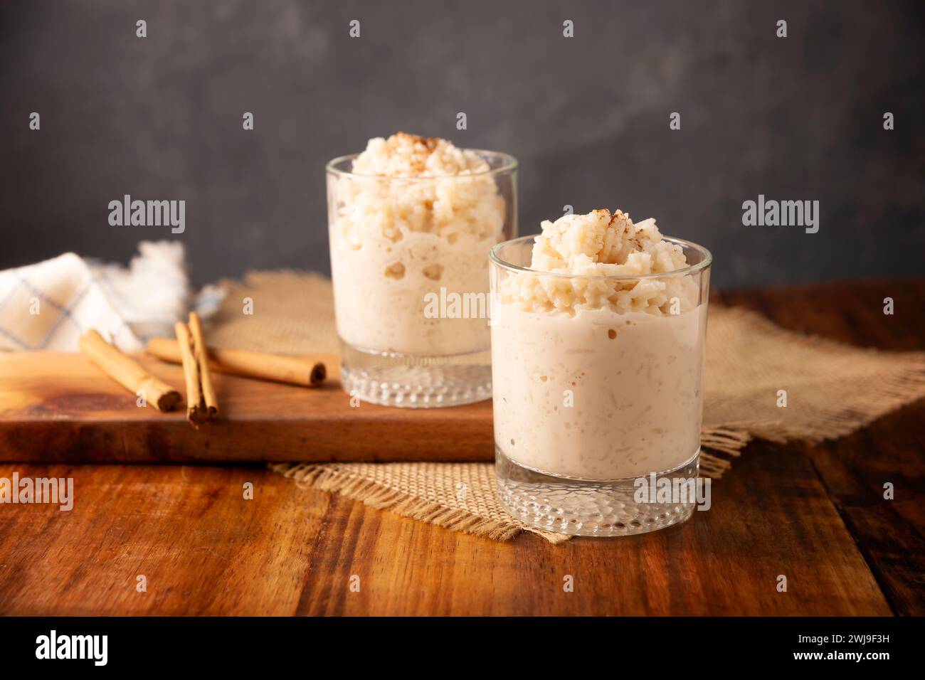 Rice pudding. Sweet dish made by cooking rice in milk and sugar, some