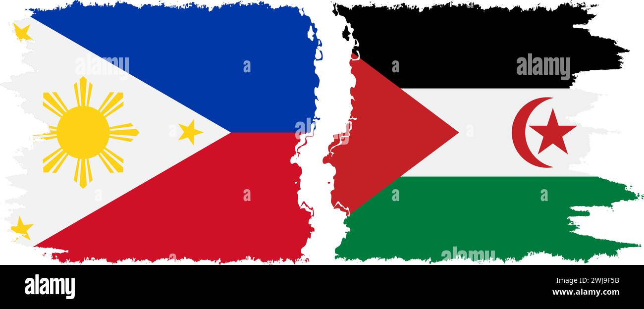 Western Sahara and Philippines grunge flags connection, vector Stock Vector