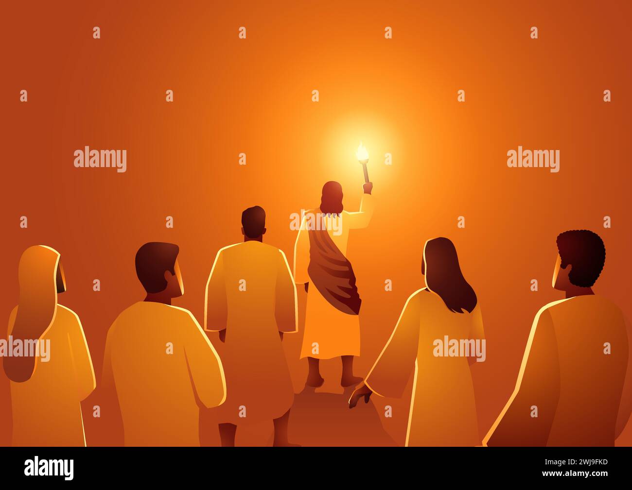 Biblical silhouette illustration series, Jesus leads the group of