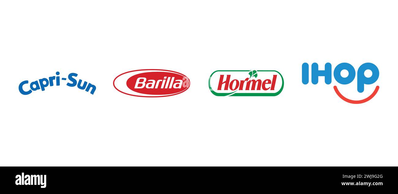Hormel, Ihop, Capri Sun, Barilla Pasta. Vector illustration, editorial logo. Stock Vector