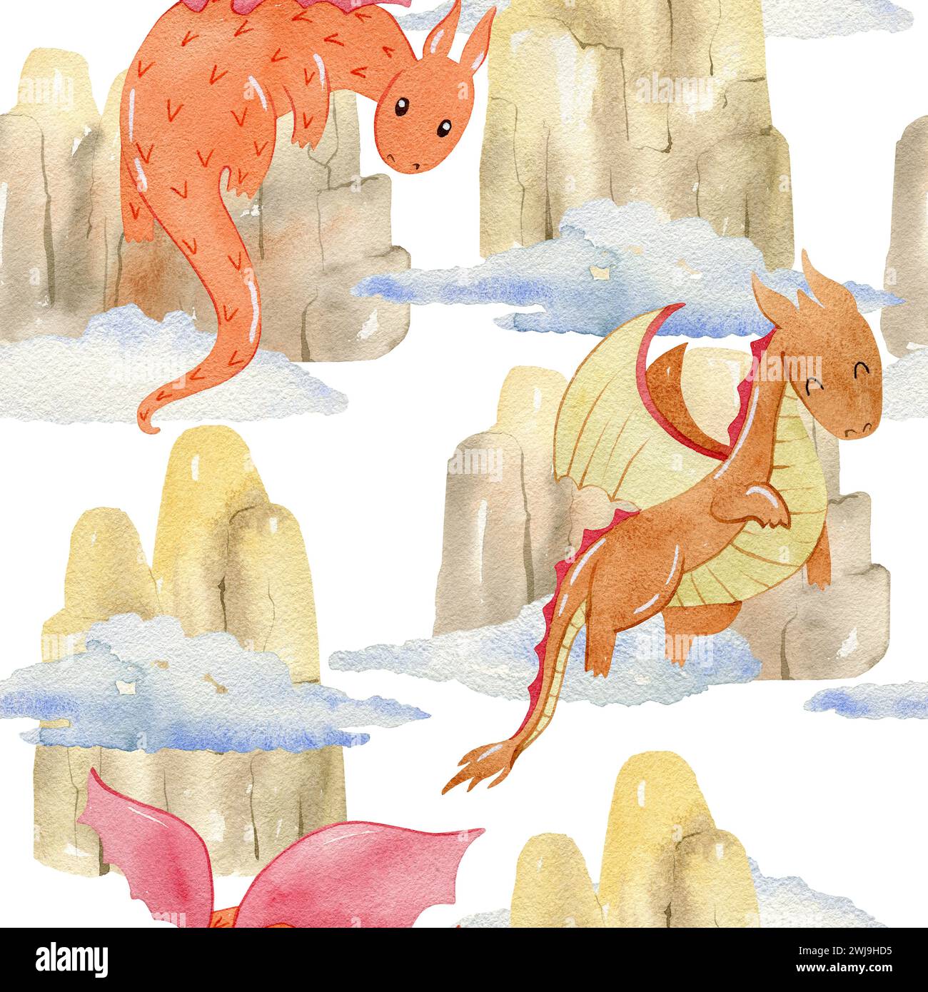 Watercolor cute dragons Stock Photo - Alamy