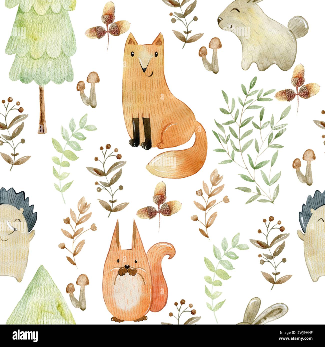 Watercolor forest pattern Stock Photo - Alamy