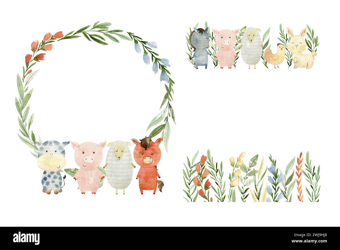 Watercolor frames with cute pigs Stock Photo - Alamy