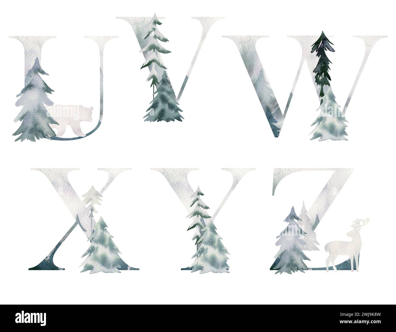 Watercolor forest letters Stock Photo - Alamy