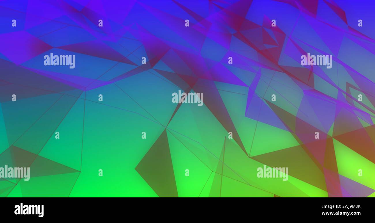 Image of multiple networks of connections on multi coloured background ...
