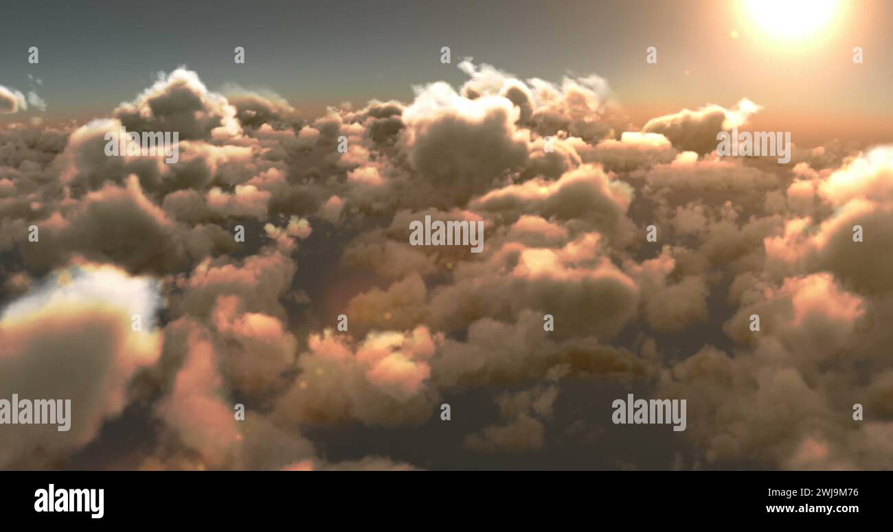 A serene cloudscape bathed in the warm glow of a setting sun Stock Photo