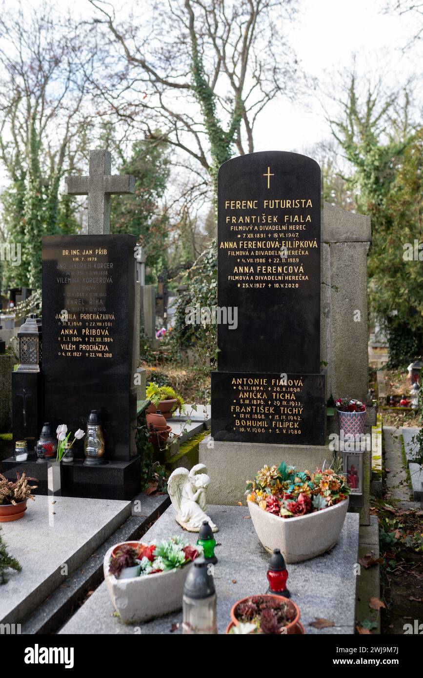 Malvazinky cemetery in Prague - grave of actor and sculptor Ferenc Futurista (František Fiala). Stock Photo