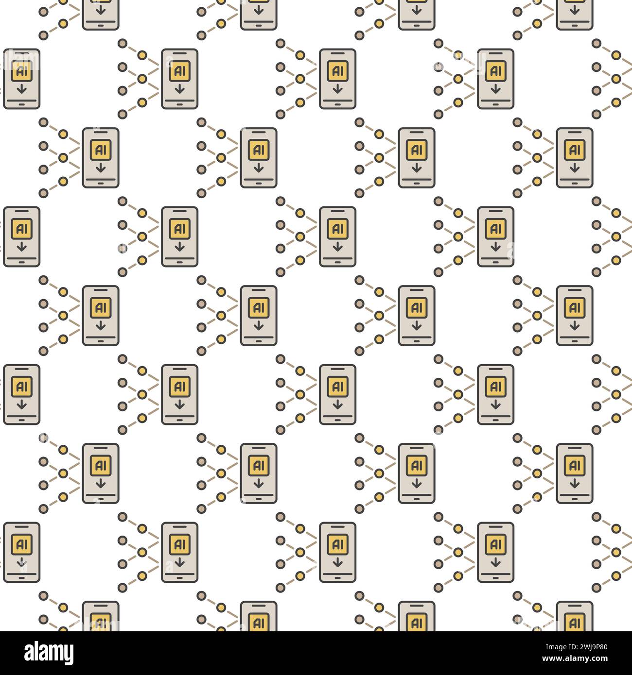 AI Artificial Intelligence in Smartphone vector Mobile Technology concept colored seamless pattern Stock Vector