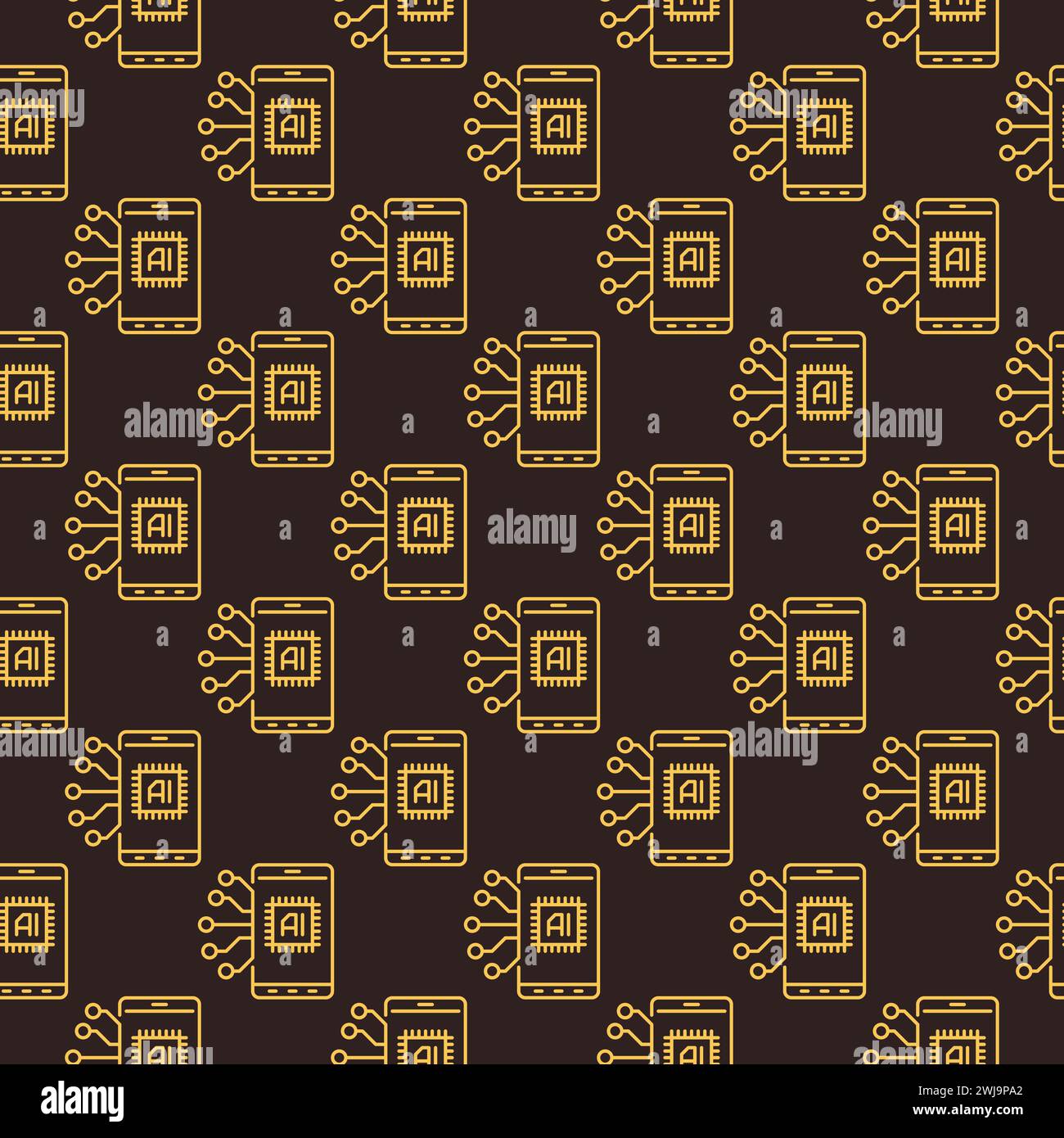 AI inside Smartphone vector Artificial Intelligence Phone concept thin line dark seamless pattern Stock Vector