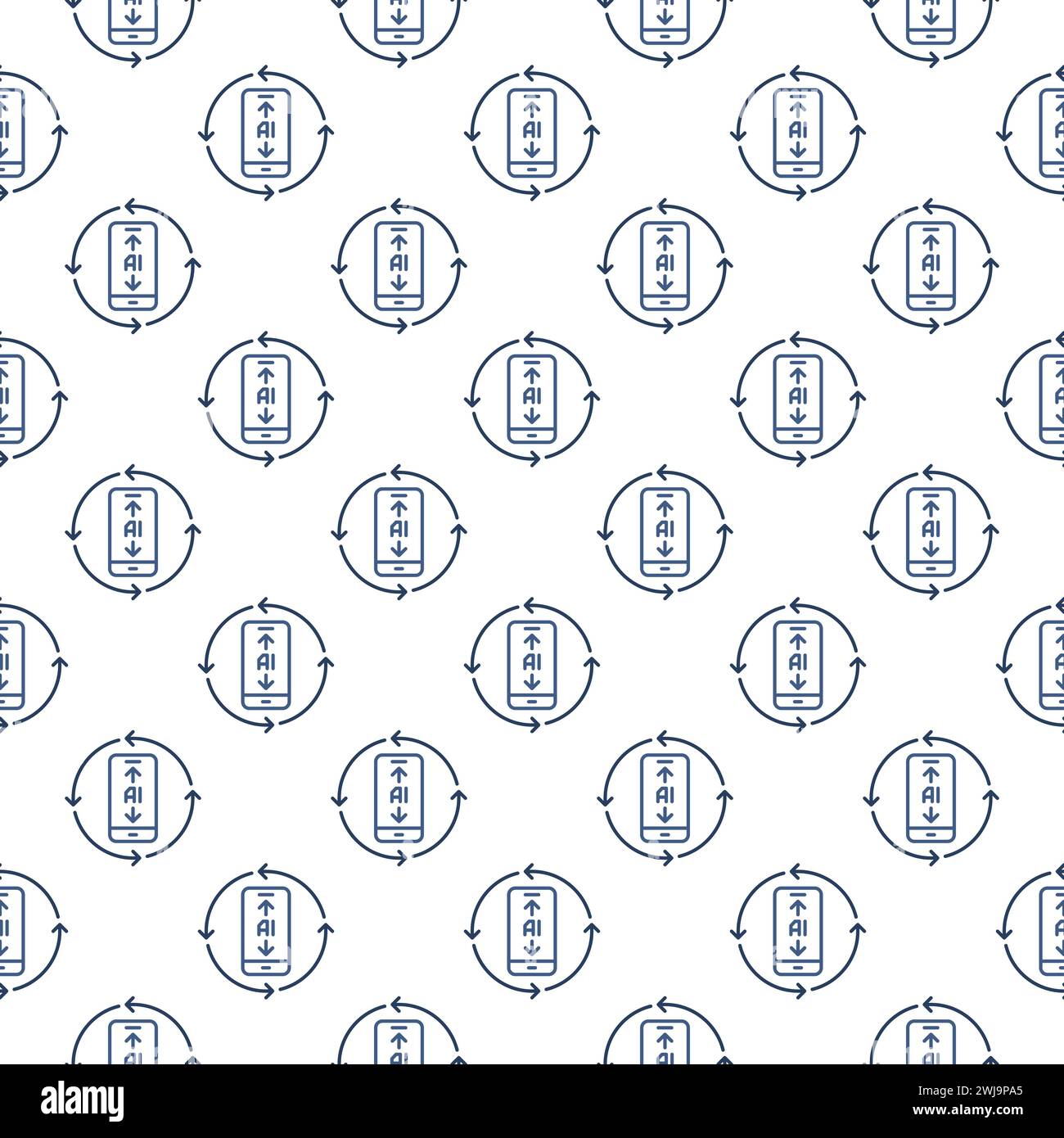 AI Phone inside Arrows vector Artificial Intelligence concept seamless pattern in outline style Stock Vector
