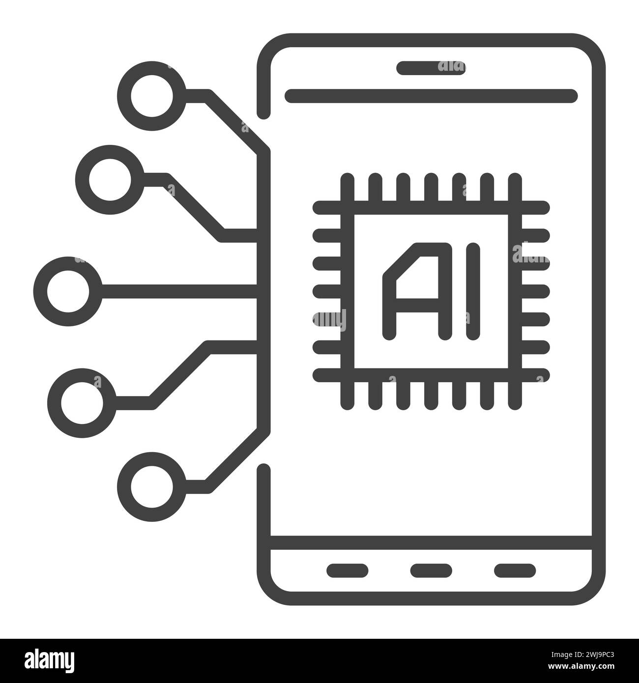 AI inside Smartphone vector Artificial Intelligence Phone concept thin line icon or design element Stock Vector