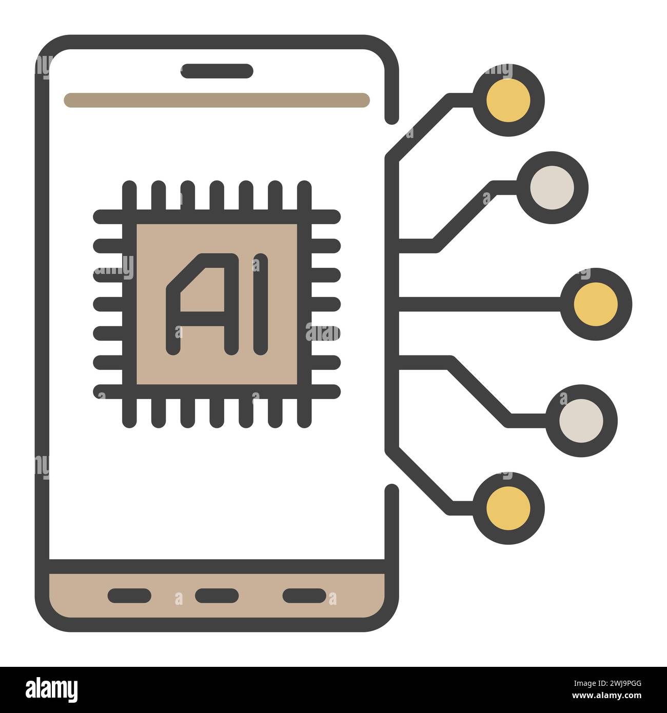 Smartphone with AI Chip vector Artificial Intelligence Phone concept ...