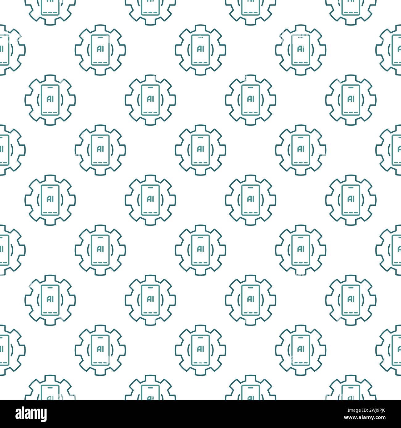 Gear with AI Smartphone vector AI Mobile Technology concept outline seamless pattern Stock Vector