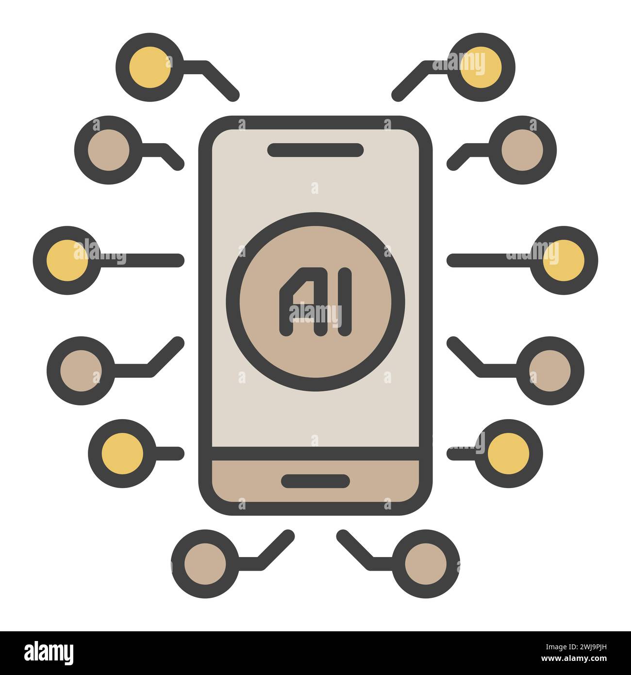 Smartphone and Artificial Intelligence vector AI in Mobile Device ...