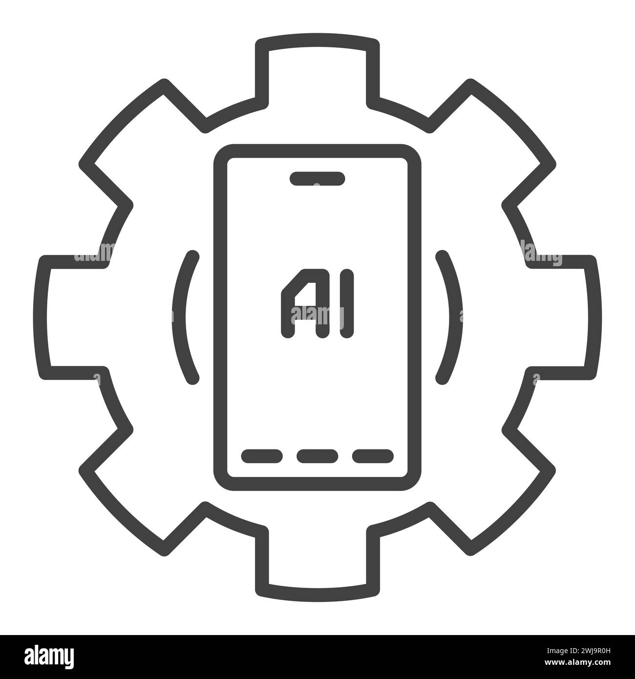 Gear with AI Smartphone vector AI Mobile Technology concept outline ...