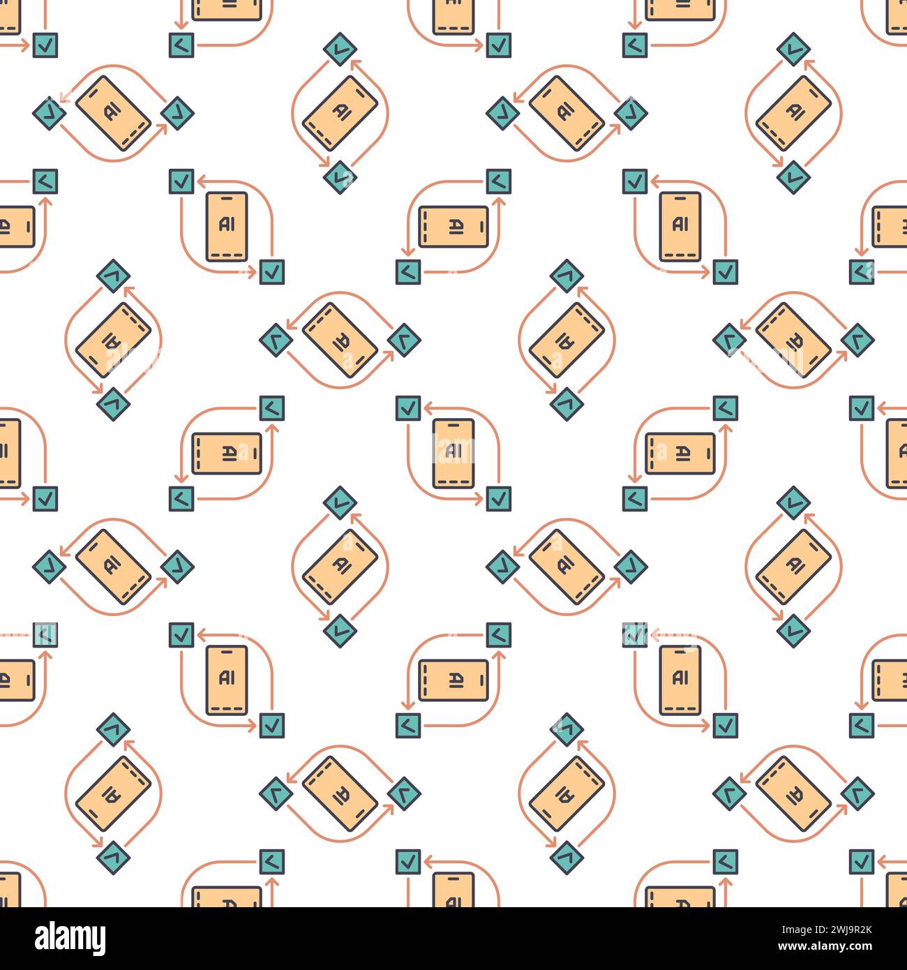 Smartphone with AI Technology vector Artificial Intelligence concept colored seamless pattern Stock Vector