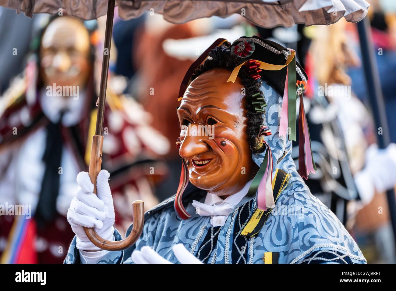Rottweil, Germany. 13th Feb, 2024. A Schantle, a Rottweiler jester ...