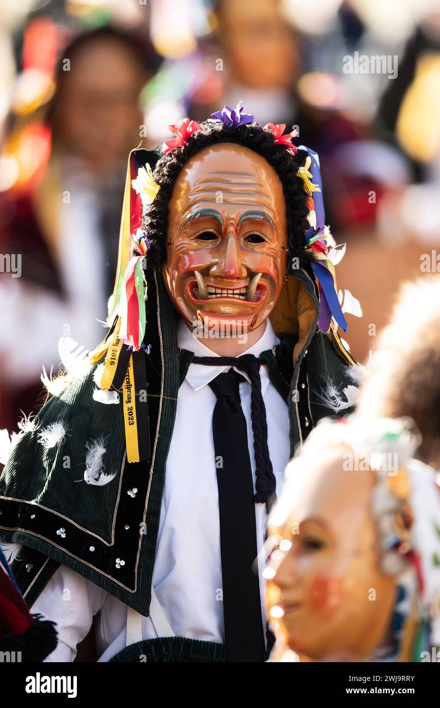 Rottweil, Germany. 13th Feb, 2024. A Federahannes, a Rottweiler jester ...