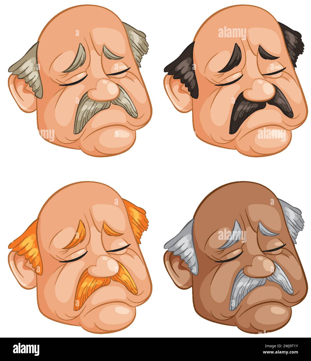 Four illustrations of elderly men with sorrowful expressions Stock Vector