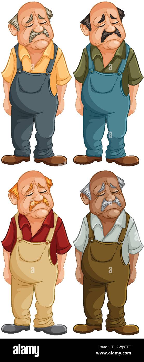 Four cartoon men with various sad expressions. Stock Vector