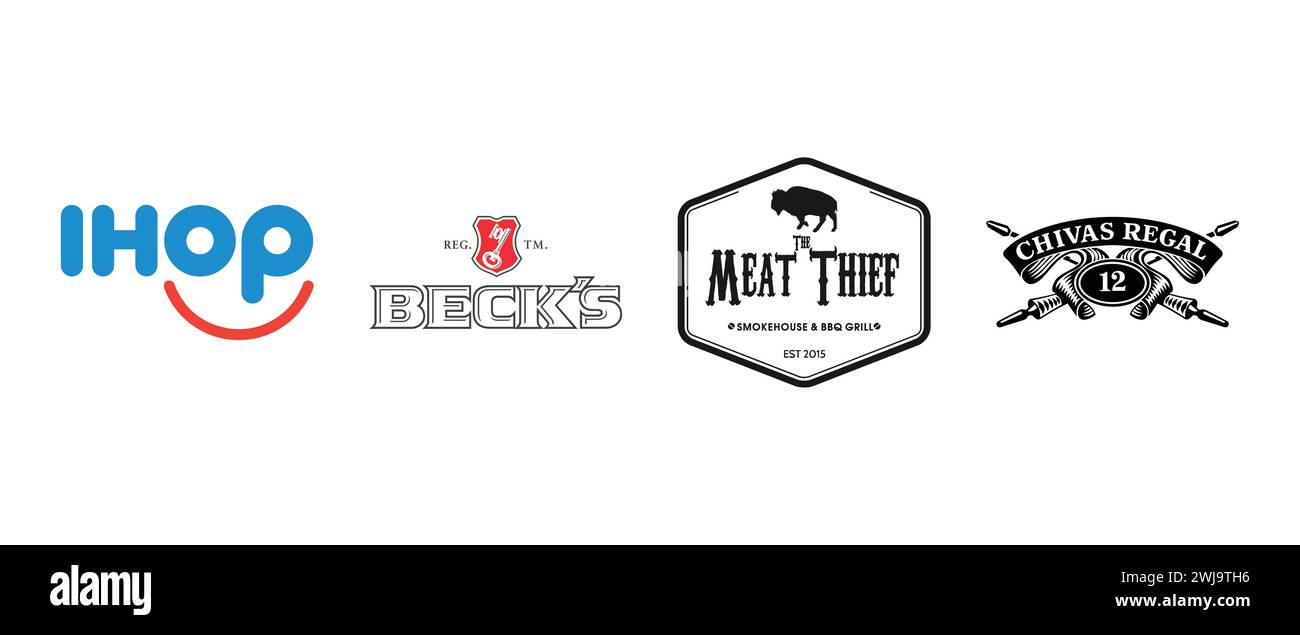 Becks, Ihop, The Meat Thief, Chivas Regal. Vector illustration, editorial logo. Stock Vector