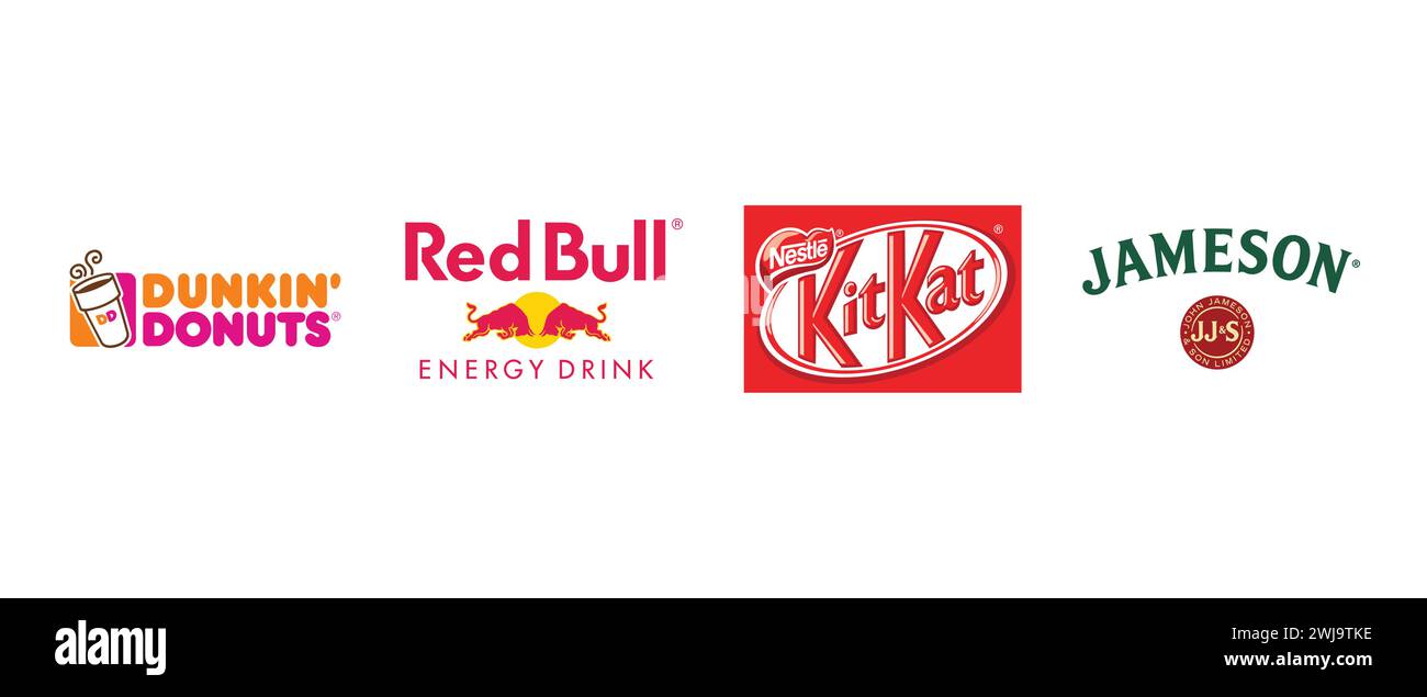 KitKat, Dunkin Donuts, Jameson, Red Bull. Vector illustration