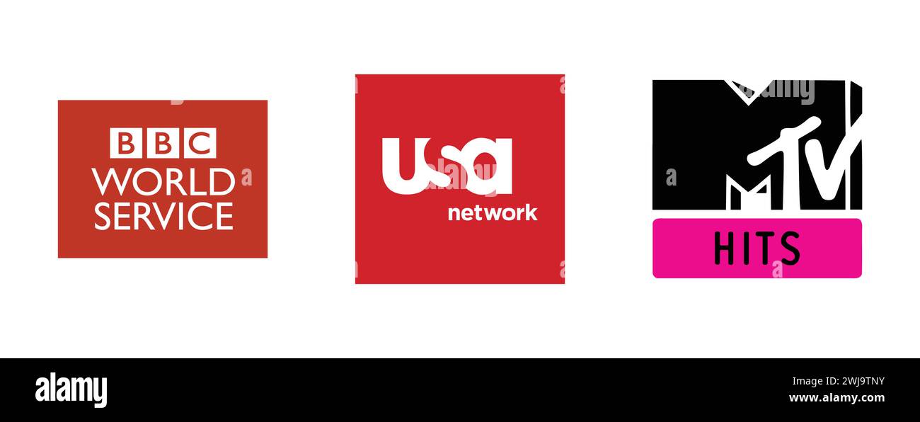 BBC World Service, MTV Hits , USA Network.Editorial vector illustration