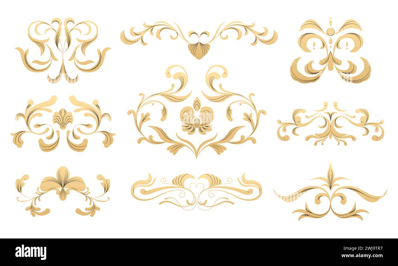 Vintage decorative frame parts. Antique ornamental elements, fancy flourish decorative elements, luxury floral motif for invitation design. Vector Stock Vector