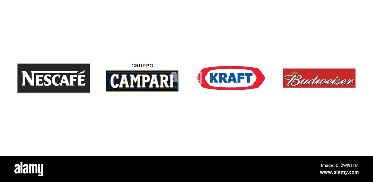 Kraft, Budweiser, Nescafe, Campari Group. Vector illustration, editorial logo. Stock Vector