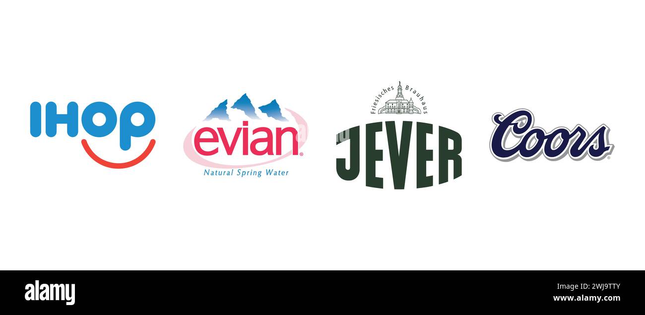 Evian, Jever, Ihop, Coors . Vector illustration, editorial logo. Stock Vector