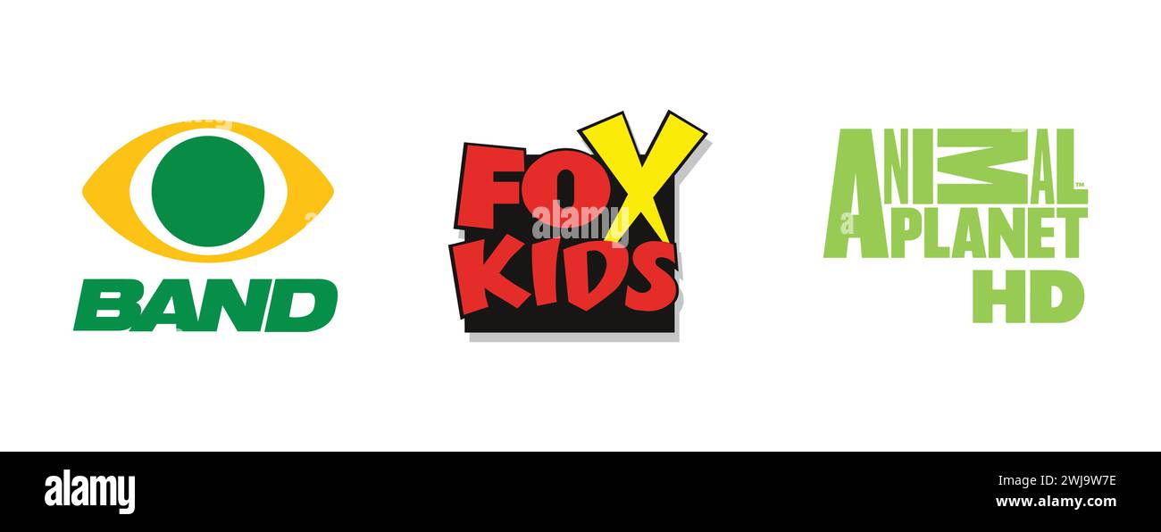 Rede Bandeirantes, Animal Planet HD, FOX Kids.Editorial vector illustration. Stock Vector