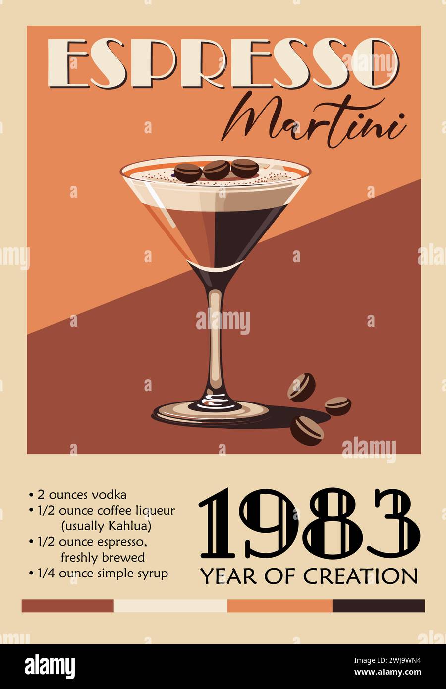Espresso Martini Cocktail retro poster vector art. Stock Vector