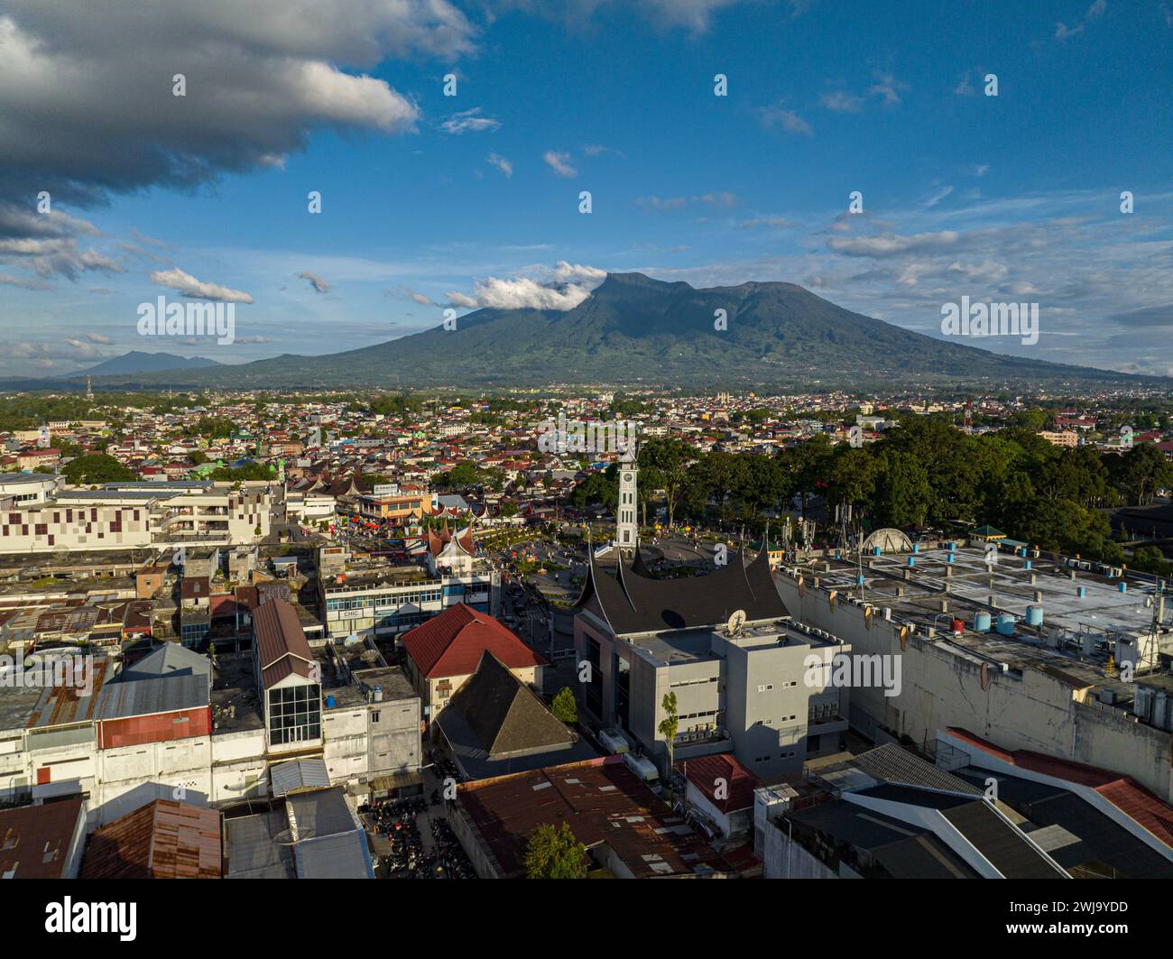 Downtown Bukitingi city and clock tower Jam Gadang. Sumatra. Indonesia