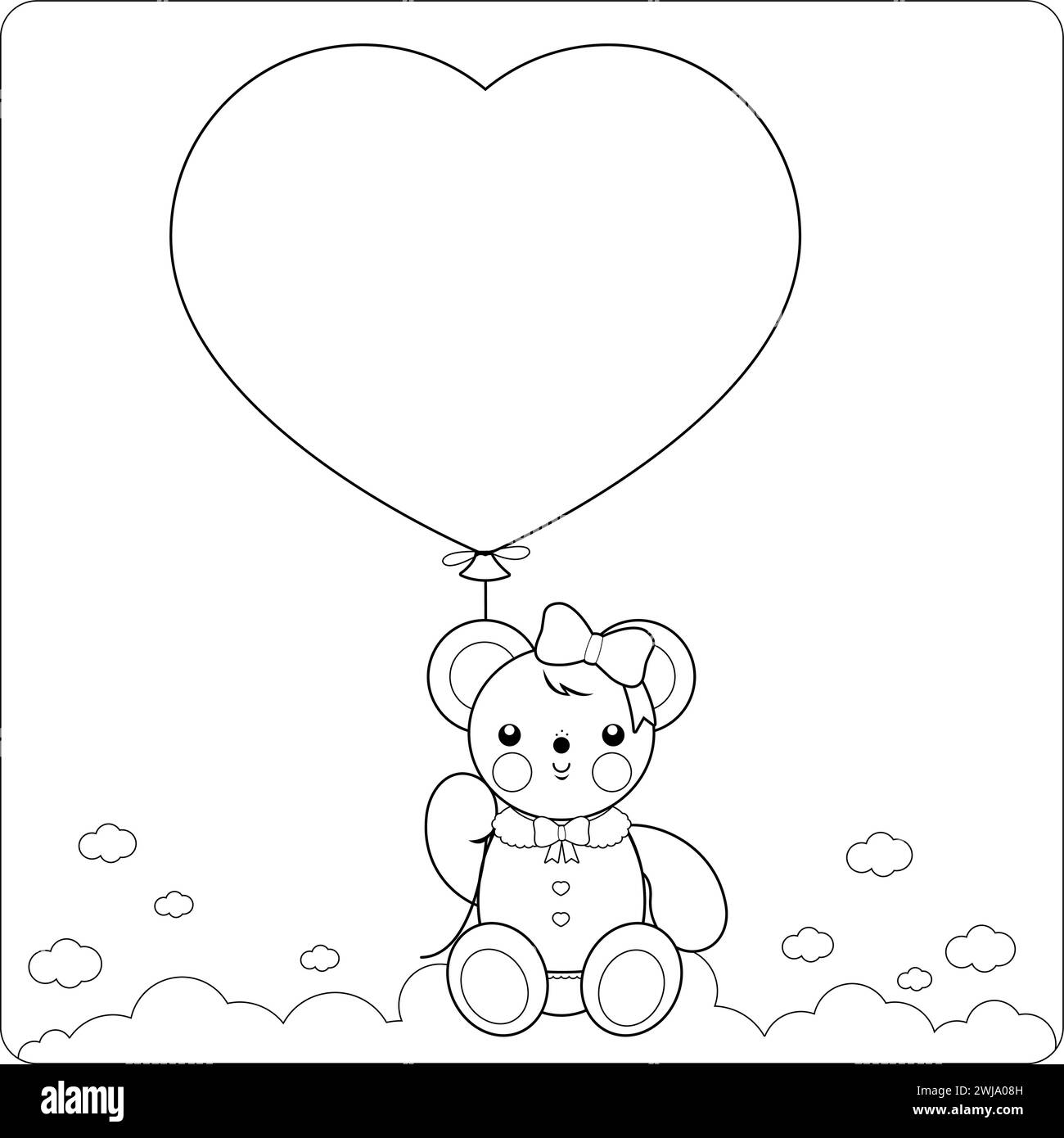 Teddy bear and balloon. Baby teddy bear plush toy holding a heart