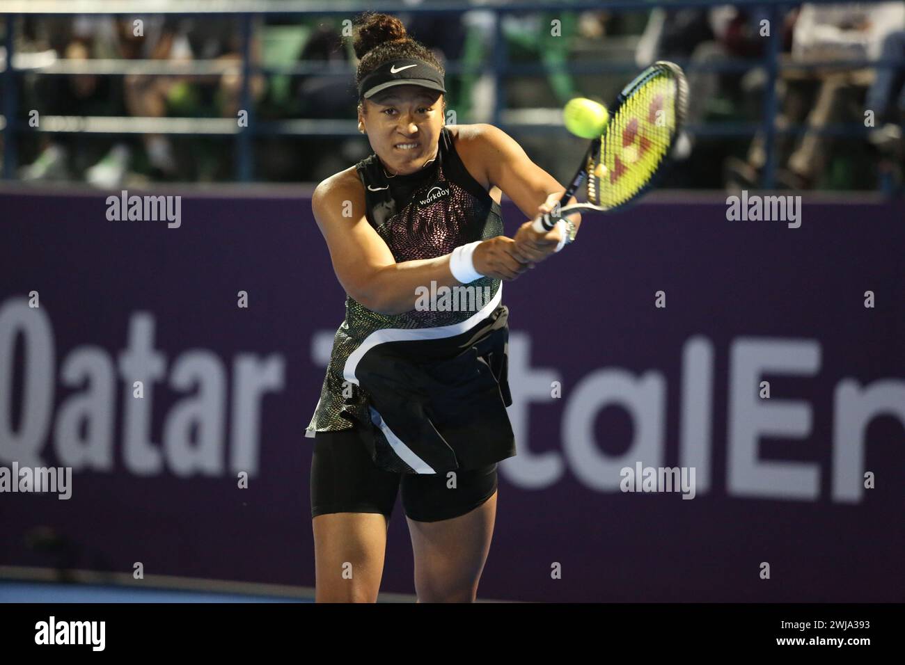 DOHA, QATAR FEBRUARY 13 Naomi Osaka of Japan plays against Petra