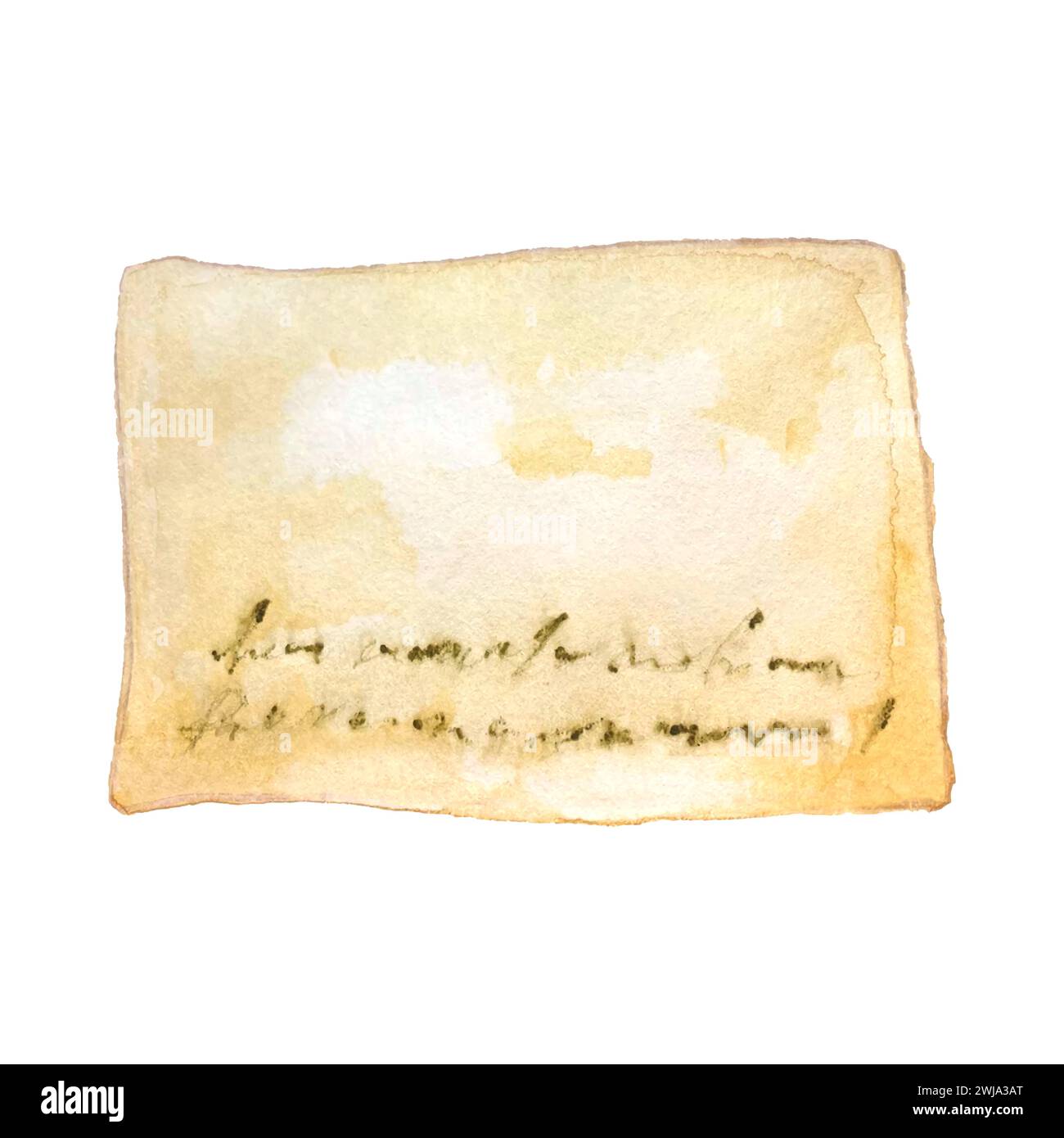 A close-up view of a time-worn, handwritten letter on yellowed paper, featuring faded ink script indicative of historical correspondence. Stock Vector